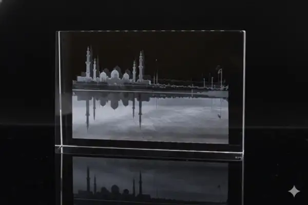 Crystal Glass Desk Decor – Featuring MB Gallery’s “Sheikh Zayed Mosque Reflection” Artwork
