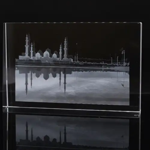 Crystal Glass Desk Decor – Featuring MB Gallery’s “Sheikh Zayed Mosque Reflection” Artwork